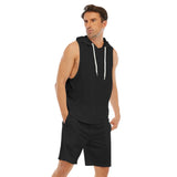 Black All-Over Print Men's Sleeveless Vest And Shorts Sets