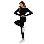 Black All-Over Print Women's Sport Set With Backless Top And Leggings