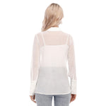 White All-Over Print Women's Mesh Blouse