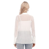 White All-Over Print Women's Mesh Blouse