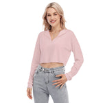 Pink All-Over Print Women's V-neck Lapel Long Sleeve Cropped T-shirt