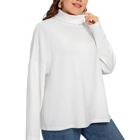 White All-Over Print Women's Turtleneck Imitation Knitted Sweater (Plus Size)