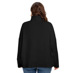 Black  All-Over Print Women's Turtleneck Imitation Knitted Sweater (Plus Size)