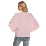 Pink All-Over Print Women's Bat Sleeve Light V-neck Front Buttoned Top