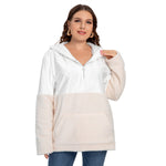 White All-Over Print Women's Borg Fleece Hoodie With Half Zip (Plus Size)