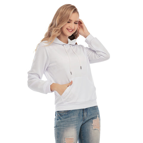 White All-Over Print Women's Pullover Hoodie With Drawsting