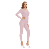 Pink All-Over Print Women's Plunging Neck Jumpsuit