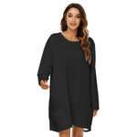 Black All-Over Print Women's Loose Crew Neck Dress