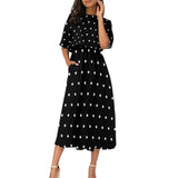 Polka Dots All-Over Print Women's Elastic Waist Dress