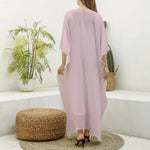 Pink All-Over Print Women's Imitation Silk V-neck Kaftan Robe