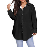 Black All-Over Print Women's Shirt With Long Sleeve(Plus Size)