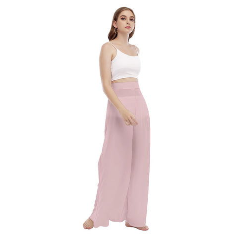 Pink All-Over Print Women's High Waist Wide Leg Trousers