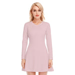 Pink All-Over Print Women's V-neck Long Sleeve Dress