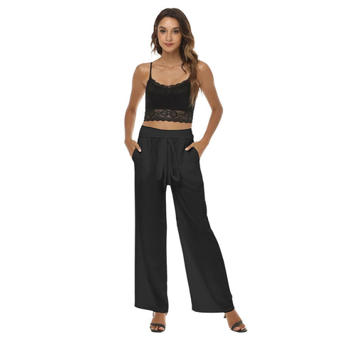 Black All-Over Print Women's Casual Straight-leg Pants