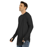 Black All-Over Print Men's Fingerless Long Sleeve T-shirt