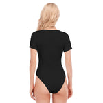 Black All-Over Print Women's V-neck Bodysuit With Short Sleeve