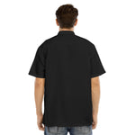 Black All-Over Print Men's Stand-up Collar T-shirt With Button Closure