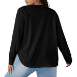 Black All-Over Print Women's V-neck T-shirt With Curved Hem(Plus Size)