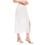 White All-Over Print Women's High Slit Long Skirt