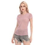 Pink All-Over Print Women's Short Sleeve Mesh Blouse