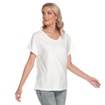 White All-Over Print Women's Loose V-neck Short Sleeve T-shirt