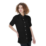 Black  All-Over Print Women's Short Sleeve Shirt With Pocket