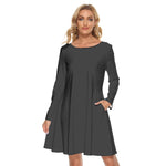 Black All-Over Print Women's Crew Neck Dress