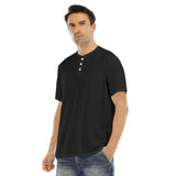 Black All-Over Print Men's Short Sleeve T-shirt With Button Closure