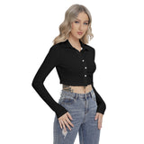 Black  All-Over Print Women's Blouse With Pleated Placket