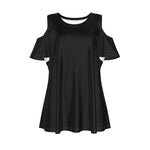 Black All-Over Print Women's Cold Shoulder T-Shirt