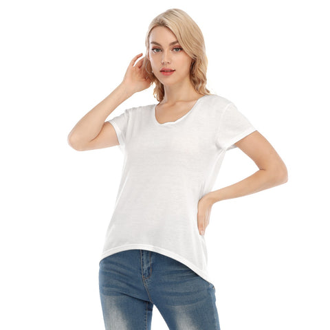 White All-Over Print Women's V-neck Short Sleeve T-shirt