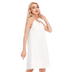 White All-Over Print Women's O-neck Cami Dress | 190GSM Cotton