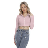 Pink All-Over Print Women's Blouse With Pleated Placket