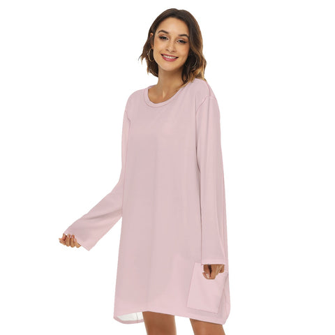 Pink All-Over Print Women's Loose Crew Neck Dress