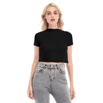 Black All-Over Print Women's Short Sleeves Mesh Crop Top