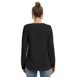 Black All-Over Print Women's Long Sleeve Neckline Tie Sweatshirt