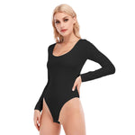 Black All-Over Print Women's O-neck Long Sleeve Bodysuit