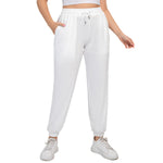 White All-Over Print Women's Sports Trousers With Waist Drawstring (Plus Size)