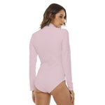 Pink All-Over Print Women's Stretchy Turtleneck Long Sleeve Bodysuit