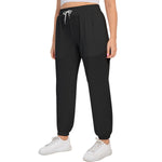 Black All-Over Print Women's Sports Trousers With Waist Drawstring (Plus Size)