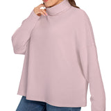 Pink All-Over Print Women's Turtleneck Imitation Knitted Sweater (Plus Size)