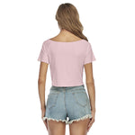 Pink All-Over Print Women's Raglan Drawstring Front Crop Tee