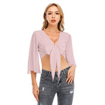 Pink All-Over Print Women's Ruffled Cropped T-shirt With Bandage