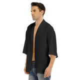 Black All-Over Print Men's Drop-shoulder Short Coat