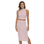 Pink All-Over Print Women's Tank Top & Split High Skirt Set