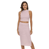 Pink All-Over Print Women's Tank Top & Split High Skirt Set