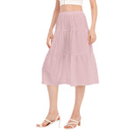 Pink All-Over Print Women's Stitched Pleated Chiffon Skirt