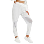 White All-Over Print Women's Mesh Panelled Track Pants