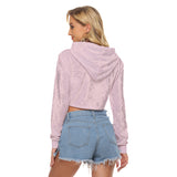 Pink All-Over Print Women's Crop Top Hoodie|Velvet