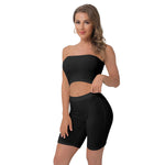 Black All-Over Print Women's Breast Wrap Shorts Suit